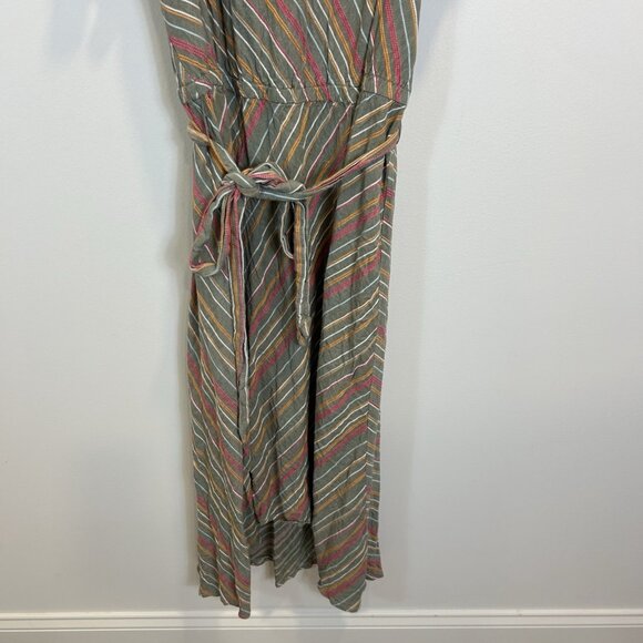 Lane Bryant Green Maxi Multicolor Stripe Shoulder Ruffle Belted Size 22 - Picture 3 of 11